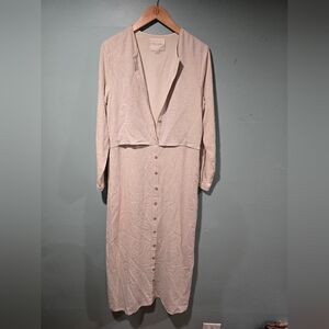 Veiled Collection Linen Blend Popover Shirt Dress Modest Coastal Light Tan S